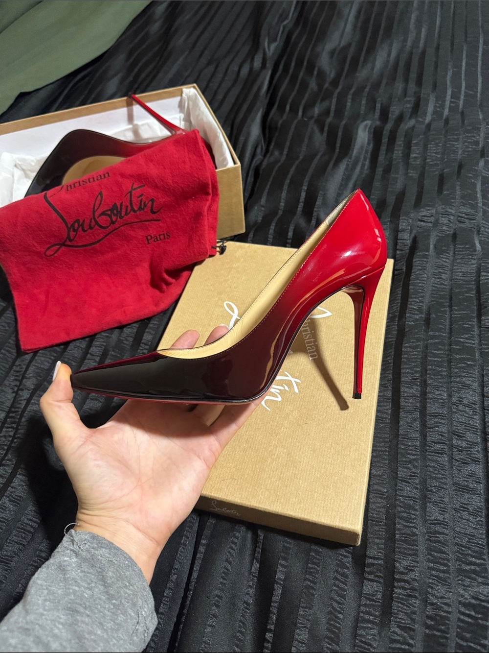 Christian Louboutin Two-Tone Patent Pumps in Red and Black - Picture 7 of 13